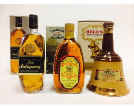 CRAWFOR'S FIVE STAR
Blended Scotch Whisky
26 2/3 fl. oz., 70 proof, in carton.
THE ANTIQUARY
Blended Scotch Whisky
26 2/3 fl.