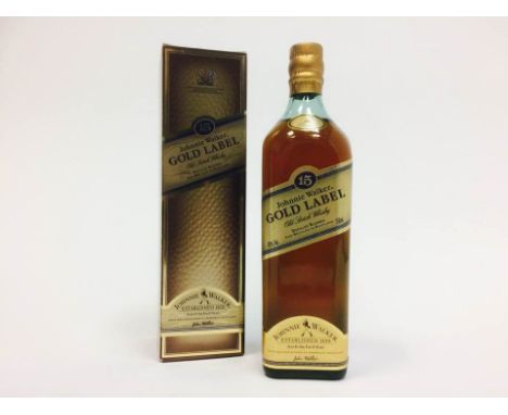 JOHNNIE WALKER GOLD LABEL AGED 15 YEARS
Blended Scotch Whisky
750ml, 43% volume, in carton. CONDITION REPORT: Very good