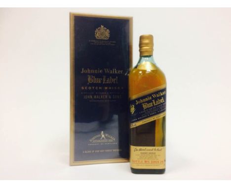 JOHNNIE WALKER BLUE LABEL
Blended Scotch Whisky
Bottle no. E22021 JW, 75cl, 43% volume, in carton. CONDITION REPORT: Very goo