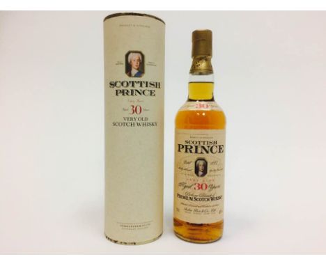 SCOTTISH PRINCE AGED 30 YEARS
Blended Scotch Whisky
70cl, 40% volume, in tube. CONDITION REPORT: Very good