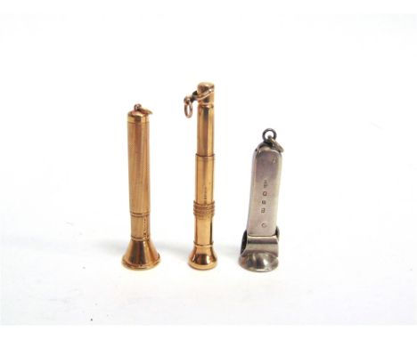 A 9 CARAT GOLD CIGAR PIERCER marked 'E. Baker & Son - Patent No. 88817' Chester 1924; another 9 carat gold cigar piercer, Bir