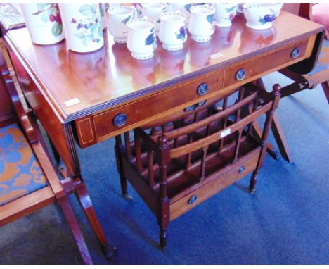 AN EDWARDIAN MAHOGANY SOFA TABLE  fitted with two drawers to frieze opposed by two dummy drawers, 96cm wide (136cm with both 