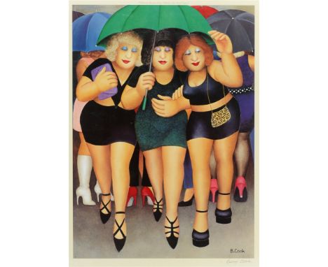BERYL COOK, O.B.E. (BRITISH, 1926-2008)  'Clubbing in the Rain',  colour print, limited edition of 650 (unnumbered), publishe