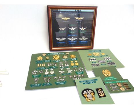 ASSORTED U.S. ARMY, SPECIAL FORCES & MILITARY ASTRONAUTS INSIGNIA mounted in one framed display and on five cards of varying 