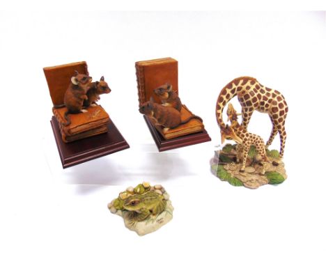 TWO TEVIOTDALE GROUPS Mice on books and other of a frog and a Goebel group, giraffe and young (4)