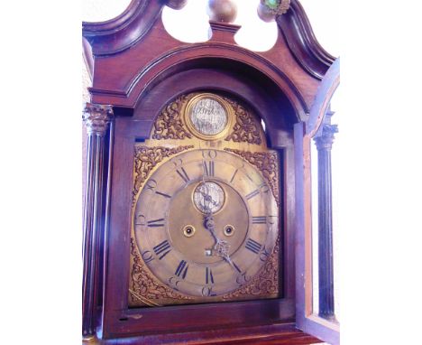 A GEORGE III MAHOGANY CASED LONGCASE CLOCK  with 8-day movement, the brass dial with subsidiary seconds dial and calendar ape