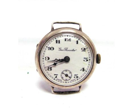 BUREN, A SILVER WRISTWATCH London import mark 1924, the white enamel dial with black Arabic numerals, hands and subsidiary se