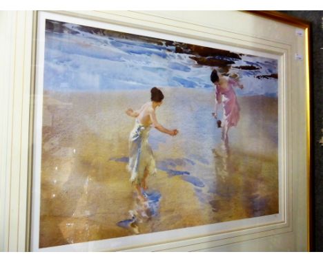 Sir William Russell Flint, 'The Beach Game' coloured limited edition print, numbered 147/650, blindstamped WRF (44.5 cm x 59c