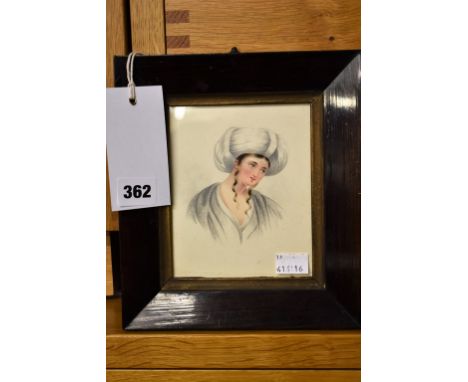An Indian style framed portrait, watercolour and pencil (13.9cm x 11.3cm)