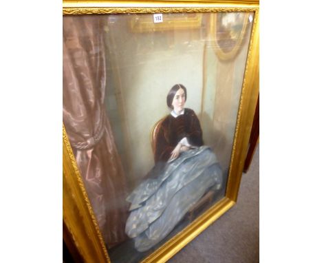 Bernard Pegot (1830-1900) 19th century large full length pastel portrait of a lady, signed lower left, gilt framed, 45 x 33ói