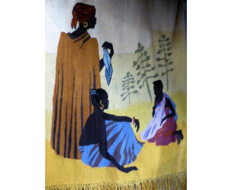 Conversation' Setsoto Design Gallery tapestry wall hanging in yellows, creams, browns and purples (120cm x 90cm)