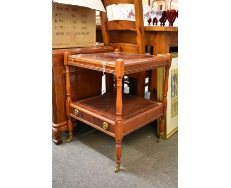 Two bedside tables with pull out shelf and small drawer with brass handles (2)