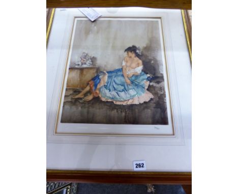 Sir William Russell Flint, 'Girl In A Blue Dress' limited edition coloured print numbered 216/850, blindstamped (42.5cm x 33c