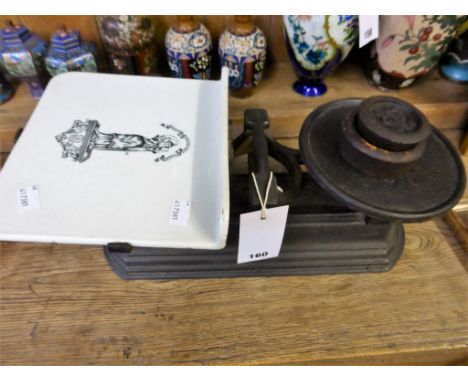 Vintage Parnall & Sons cast iron kitchen scales and weights.