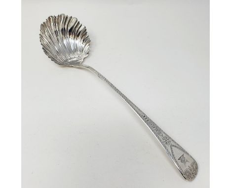 A George III silver bright cut Old English pattern punch ladle, London 1808, 5.2 ozt Provenance:  From a large single owner c