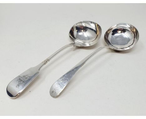 A George VI silver fiddle pattern sauce ladle, London 1826, and a Georgian silver Old English pattern ladle, marks rubbed, 3.
