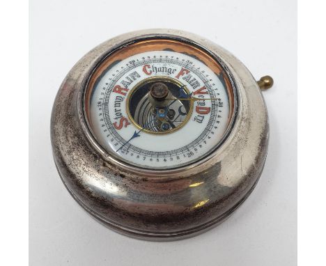 An early 20th century silver mounted barometer, marks rubbed, Chester circa 1915, 9 cm diameter Movement loose