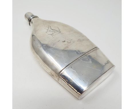 An unusual silver flask, of slender ovoid form, crested, London 1777, with detachable cup section, 17.5 cm highCrest a little