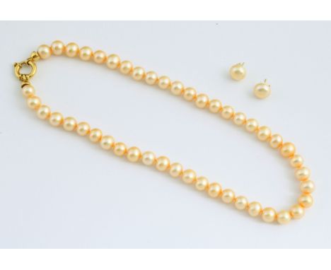A Mikoya pearl necklace, with an 18ct gold clasp, and matching earrings, in a presentation box 