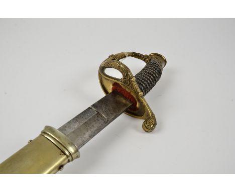 A Dutch Infantry Officer's sabre by Yzerhouwer, having curved 77cm long single fullered blade, with makers marks to one side 