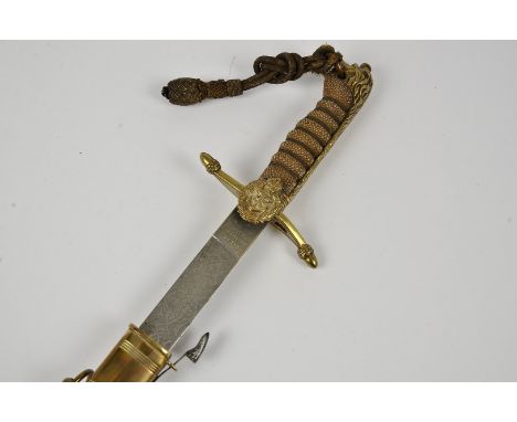 A British Naval Dirk by Gieve Matthews &amp; Seagrove, having shagreen handle with lion head pommel, etched single sided 46cm