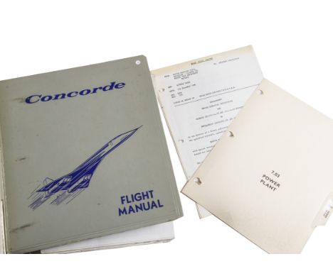 A Concorde Flight Manual, loose leaves in a grey binder with blue lettering and Concorde logo, labelled on spine Concorde Fli