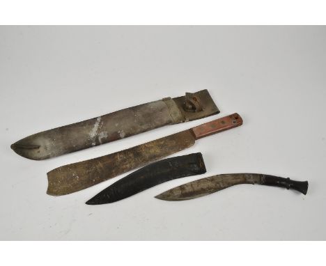 A WWII machete, dated 1941 to handle and having makers name to the blade, together with a small kukri, AF