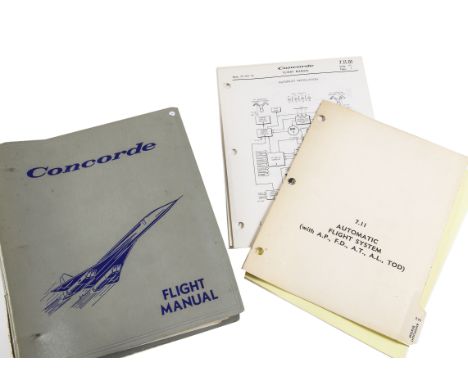 A Concorde Flight Manual, loose leaves in a grey binder with blue lettering and Concorde logo, labelled on spine Concorde Fli