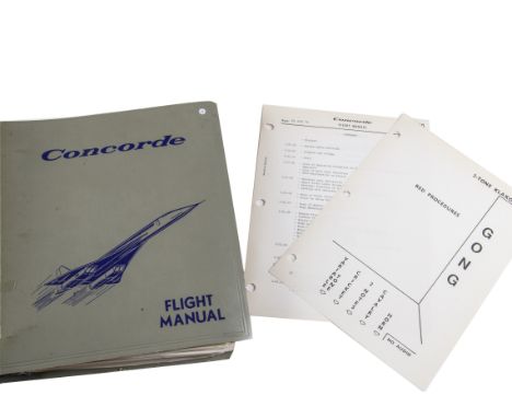 A Concorde Flight Manual, loose leaves in a grey binder with blue lettering and Concorde logo, labelled on spine Concorde Fli