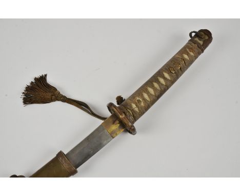 A WWI Japanese Shin-Gunto, the blade signed by Amahide and dated 1942, having shorter blade, 54cm, complete with tassel, shag