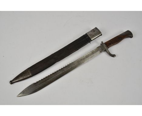 A WWI German M1898/05 sawback bayonet, by Weyersberg Kirschbaum &amp; Cie Solingen, marked W15 to the spine of the blade, wit