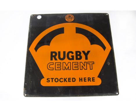 Enamel Advertising sign, Rugby Cement, orange and black, single-sided, 46cm square, VG