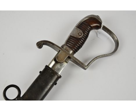 A WWI Imperial German Artillery Officer's sword by Simpson &amp; Co Suhl, having wooden grooved hand grip with steel guard ma