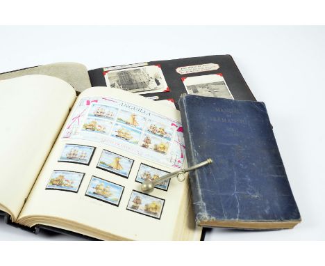 An assortment of naval related items, comprising a military issue Bosun's whistle, various Tallies, b/w photograph of HMS Van