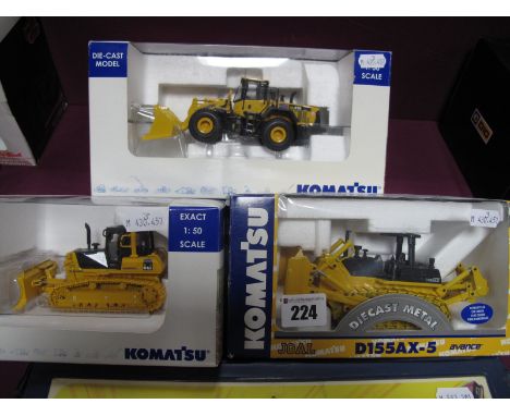 Three Boxed 1:50th Scale Diecast Plant Machinery Models, by Universal Hobbies, Joal, Delex Bulldozer, Dissax-S Avance Bulldoz