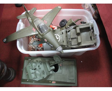 A Quantity of Action Man and Similar Vehicles, Planes, etc by Hasbro and Cherilea, including a tank/jeep and trailer/canoe/tr