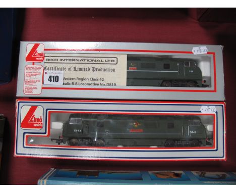 Two Lima 'OO' Gauge Outline Diesel Locomotives, class 42, R/No. D843, 'Sharpshooter-Warship Class', BR green, Class 42, R/No.