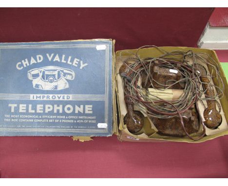 A Pre-War Chad Valley Improved Telephone Set In Walnut, boxed, box poor.