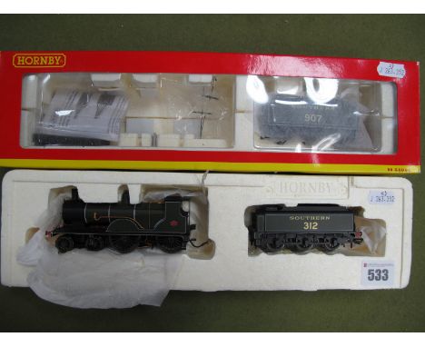 A Hornby "00" Gauge Class T9 4-4-0 Locomotive, and six wheeled tender, R/No 312, Southern Railway olive green, missing box ou