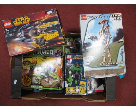 Six Boxed Lego Technic Sets, #6212 Star Wars X-Wing Fighter, #7256 Star Wars Jedi Starfighter and Vulture Droid, #8001 Star W