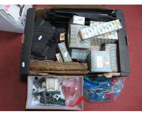 A Quantity of Triang Scalextric Track and Trackside Accessories, including throttles, first aid hut, event board and hut, rac