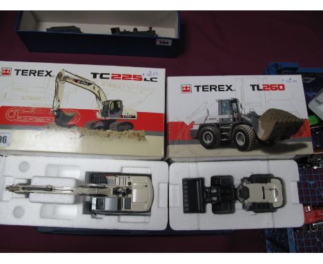 Two Boxed NZG 1:50th Scale Diecast Plant Machinery Models, #700 Terex TL260 Wheeled Loader, #698 Terex TC225 LC Crawler Excav