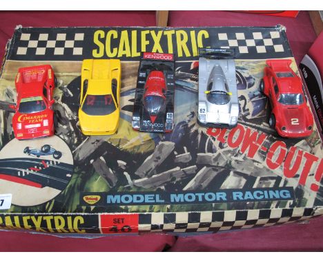 A Boxed Scalextric Model Racing Set 40, comprising of track, crash barriers, two controllers together with five Scalextric ca