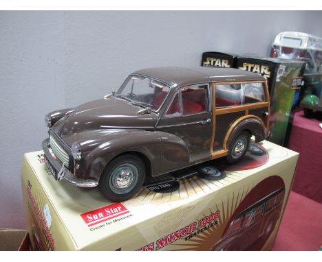 A Boxed Sun Star 1:12th Scale #4794 Diecast Model 1967 Morris Minor 1000 Traveller, some small parts missing, damage to winds