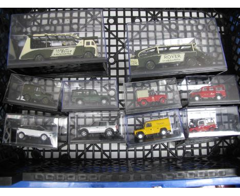 Ten Cased Oxford Diecast 1:76th Scale Diecast Model Vehicles, all Land Rover/Range Rover themed, including Leyland Transporte