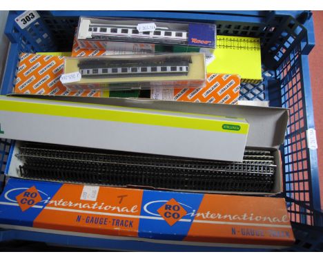 A Quantity of Boxed "N" Gauge Track, including points by Ibertren, Minitrix, Roco, together with two cased "N" gauge eight wh