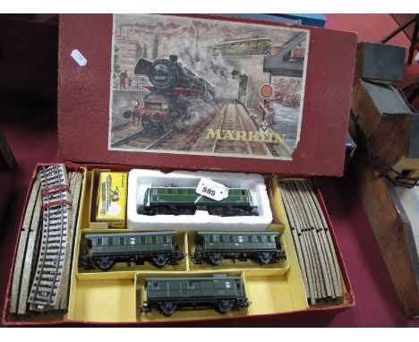 A Three Rail "HO Gauge" Marklin Train Set, comprising of electric locomotive 'Pantographs on Roof', R/No 1141.02, OBB green l