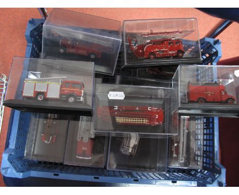 Eleven Cased Oxford Diecast 1:76th Scale Diecast Model Outline British Fire Service Vehicles, missing outer packaging.