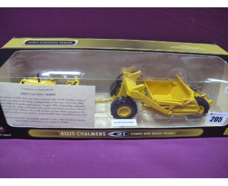 A Boxed First Gear - First Casting Series 1:50th Scale Diecast Model Allis - Chalmers HD-21 Crawler, with ejector scrapper, c