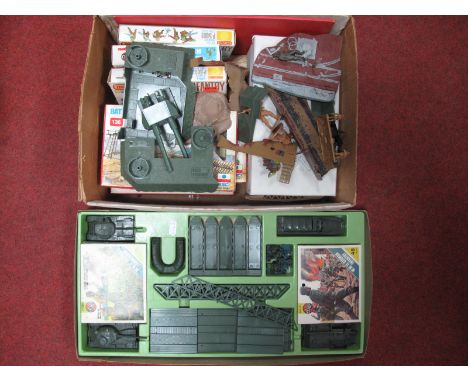 An Airfix 'OO' Scale Pontoon Bridge Assault Set, unchecked, missing lid, plus a quantity of ESCI and similar figures/made up 